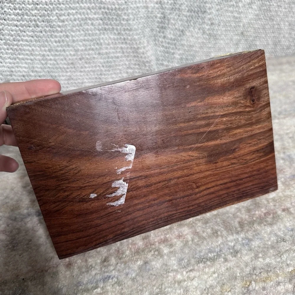 Hand‎ Engraved  Inlaid Brass Wooden Box Keepsake Jewelry Organizer &Storage